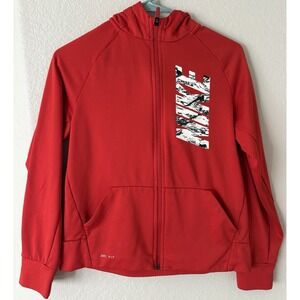 Nike Kids Full Zip Fleece Lined Red Sweater L Dri Fit Hoodie Boys